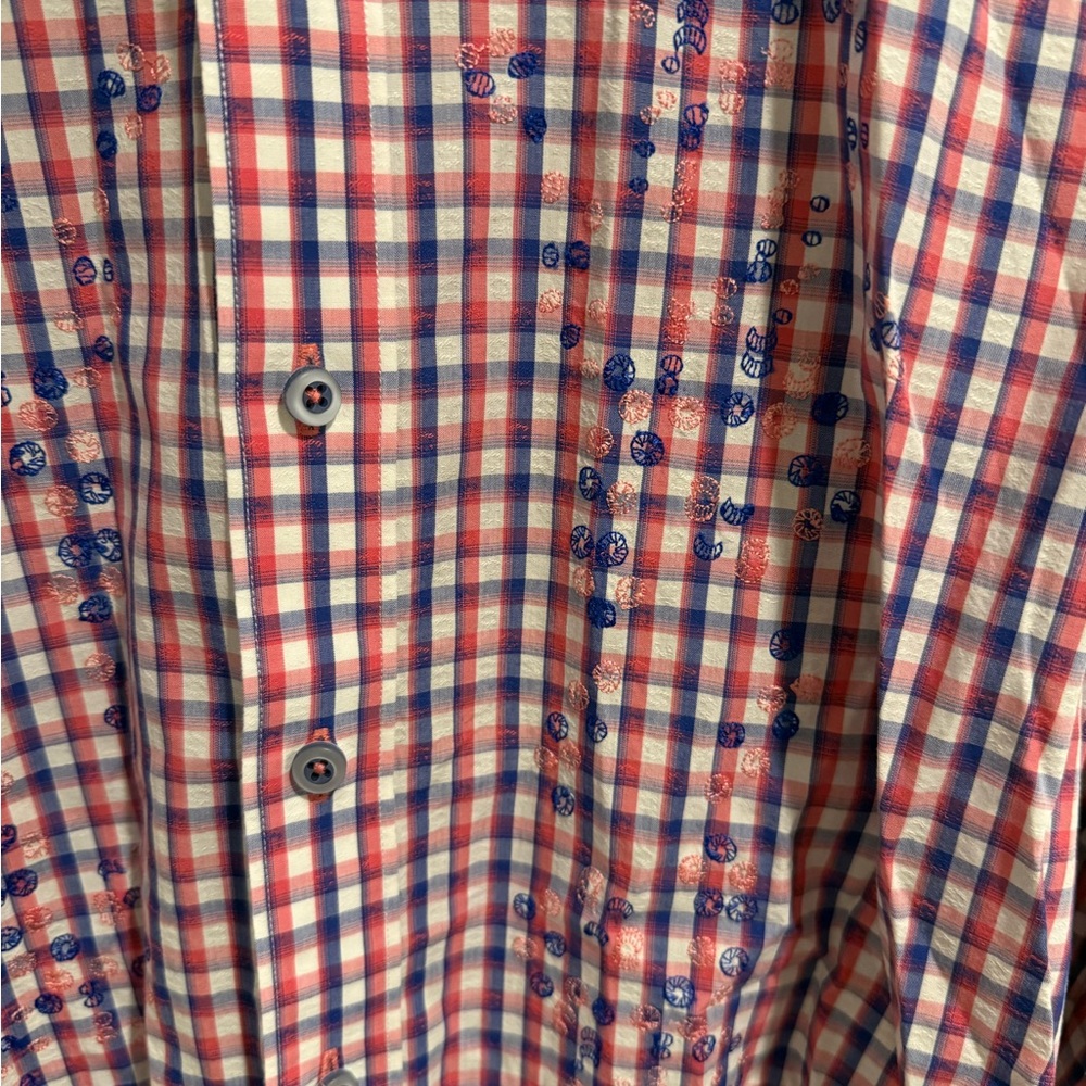Robert Graham Dress Shirt Medium Classic Fit Red White Gingham Check Paisley - Picture 8 of 11